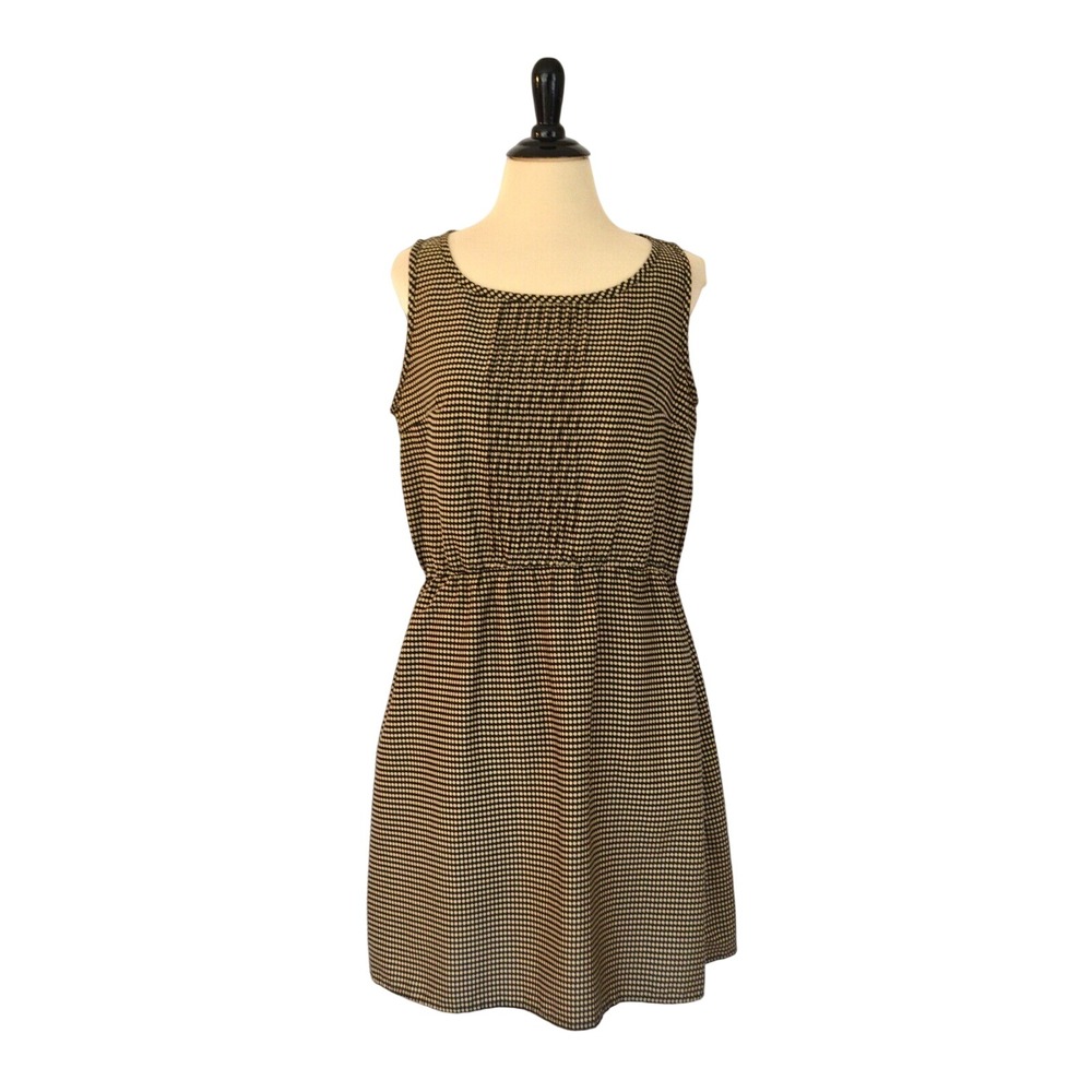 MNG Mango 6 S Silky DRESS Black Tan Polka Dot Neutral Blouson Office Teacher